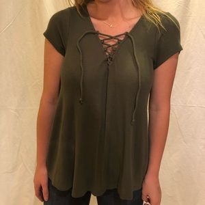 Forest green, crisscross neck cut